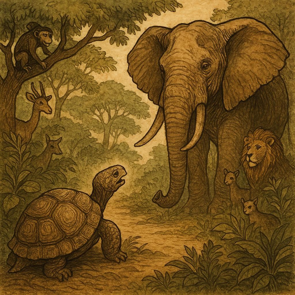 The tortoise outwitting the elephant in a Benga folktale from Equatorial Guinea.