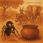 Spider caught after stealing food from the animals’ pot in a Gabonese folktale