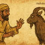 Parchment-style illustration of The Man and the Disguised Goat