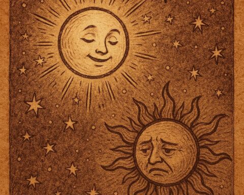 Moon shining brightly among stars while the Sun looks humbled - Sierra Leonean folktale