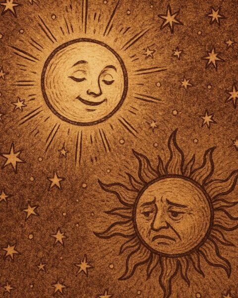 Moon shining brightly among stars while the Sun looks humbled - Sierra Leonean folktale