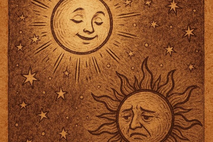 Moon shining brightly among stars while the Sun looks humbled - Sierra Leonean folktale