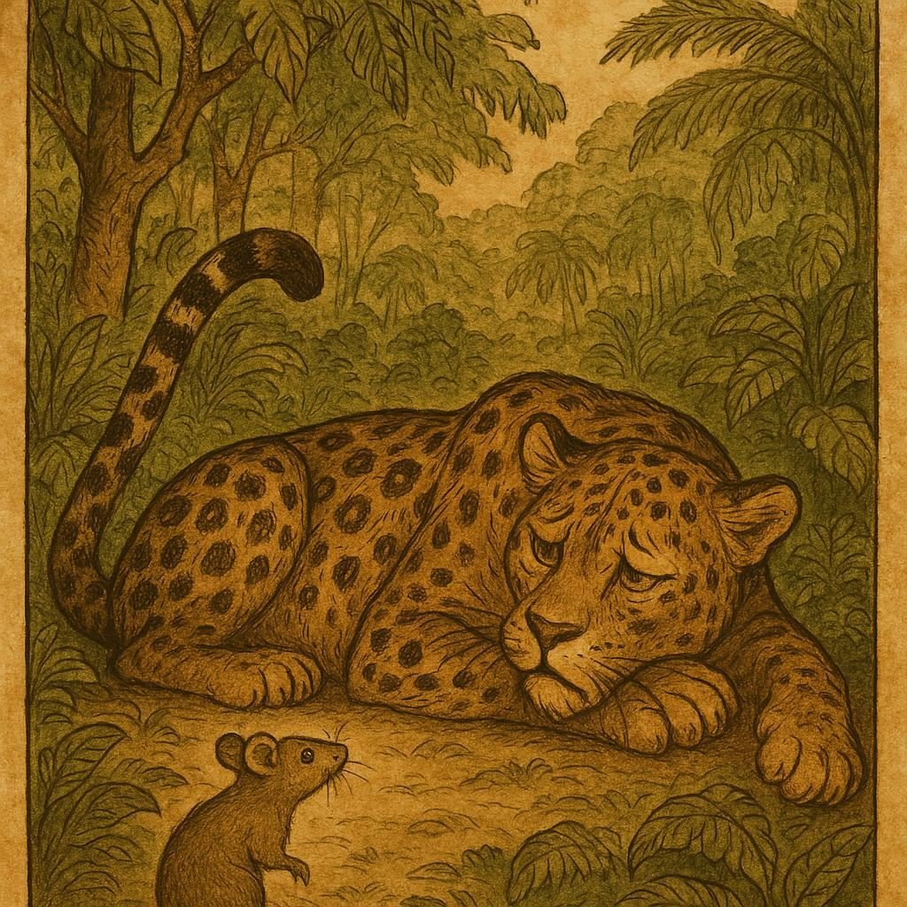 Rat Outsmarts Leopard in Gabonese Forest | FolktalesAfrica.com A clever rat cautiously watches a large leopard pretending to be sick - Gabonese folktale