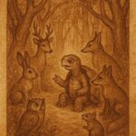 Clever tortoise guiding other forest animals during a meeting in a dense Fang forest – Cameroon folktale