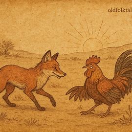 Fox attacks Cock by the neck in this Kimbundu Angolan folktale about trust, betrayal, and false friendship.