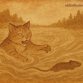 Cat drowning in river betrayed by Water Rat, Betsimisaraka folktale from Madagascar.