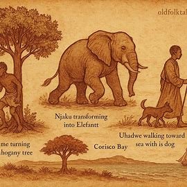 Brothers transform into tree, elephant, and sea traveler in an Equatorial Guinean origin folktale.