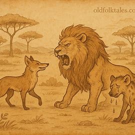 Fox tricks lion to help hyaena reclaim calf in traditional Tigrean folktale from Eritrea.