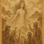 the Mist Queen appearing above the Seychelles mountains as travellers watch in awe