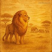 The Lion Who Forgot His Roar — A Sotho Folktale of Pride and Redemption | FolktalesAfrica.com  A majestic lion stands on the golden plains of South Africa at sunset, watching other animals live peacefully together