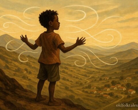 A boy on Eritrean hill speaking to wind connecting distant villages.
