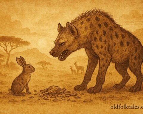 An illustration of hare outwitting hyena in Eritrean highlands during famine.