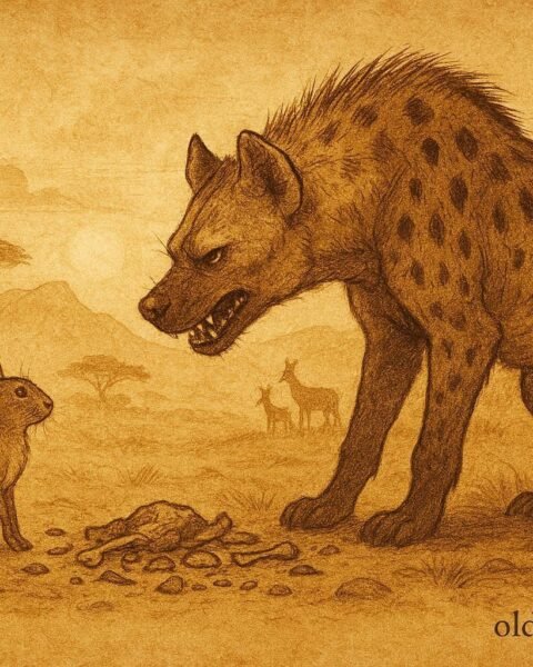 An illustration of hare outwitting hyena in Eritrean highlands during famine.