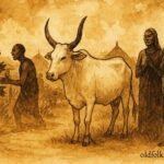 An illustration of sacred cow speaking truth during Dinka village conflict.