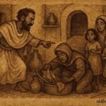 Guest secretly searching a home at night while being confronted, Eritrean folktale scene