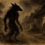 A shadowy shapeshifter on night road, Mauritian Creole loup-garou folklore scene.