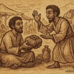 Merchant returning a lost bundle to its owner in a trade setting, Eritrean folktale scene