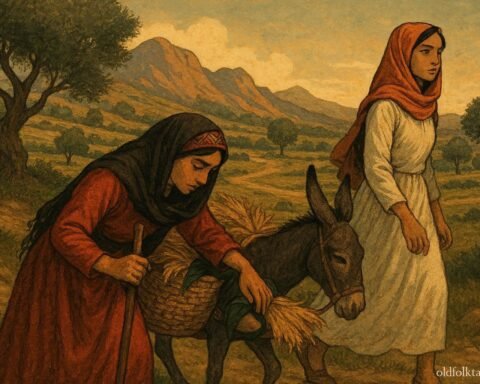 Two sisters on a journey showing contrasting behavior of kindness and carelessness in an Algerian folktale
