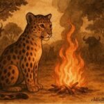 An illustration of leopard gaining spots from fire during Ugandan ritual.