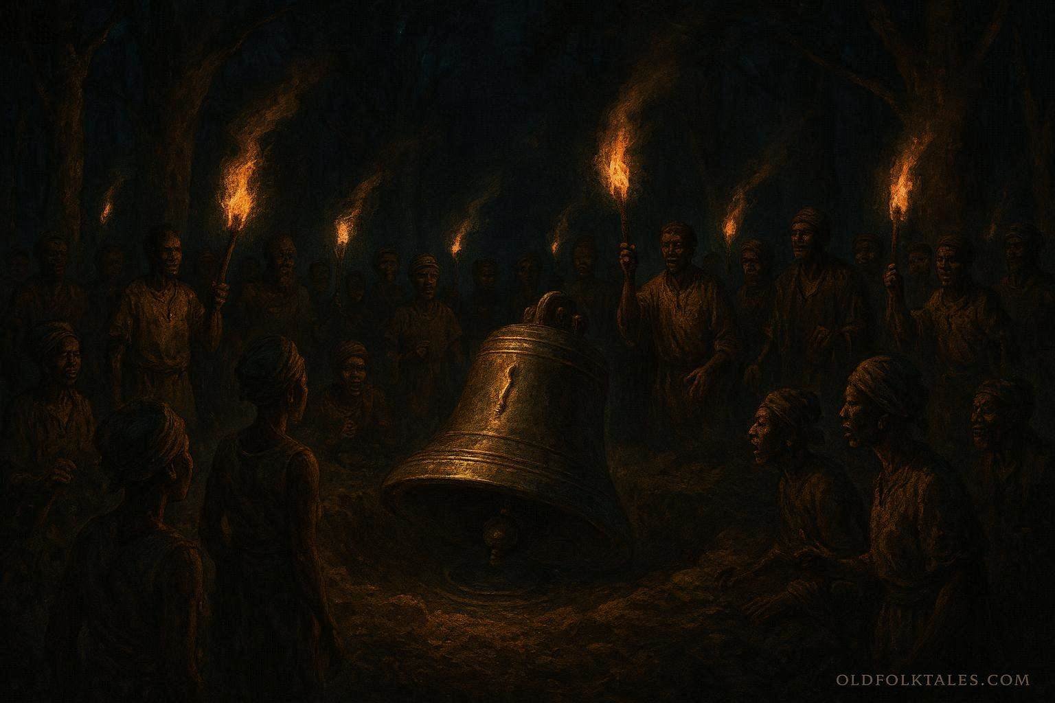 Villagers gathered near a sacred ceremonial ground after a mysterious ancestral bell begins ringing at night