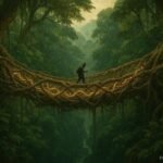 A living vine bridge in the Gabon rainforest whispering ancient stories to a traveler