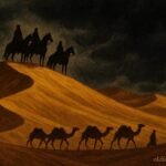 Mysterious riders appearing on Sahara dunes before a deadly sandstorm near Merzouga