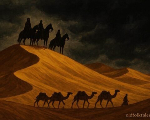 Mysterious riders appearing on Sahara dunes before a deadly sandstorm near Merzouga