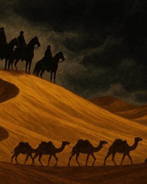 Mysterious riders appearing on Sahara dunes before a deadly sandstorm near Merzouga