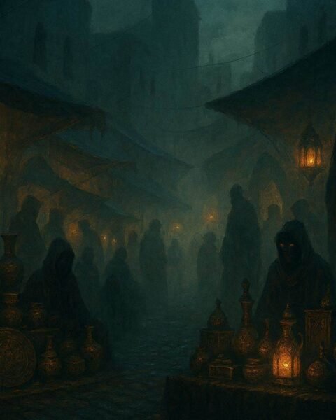 A hidden supernatural market in Tangier where djinn disguised as merchants offer dangerous bargains