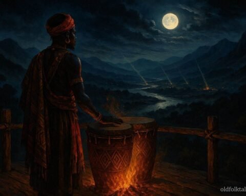 A ceremonial drummer sending warning rhythms across the Luangwa Valley in Zambia
