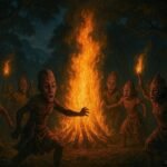 Zafimaniry villagers performing a sacred fire dance in Madagascar’s mountain forests