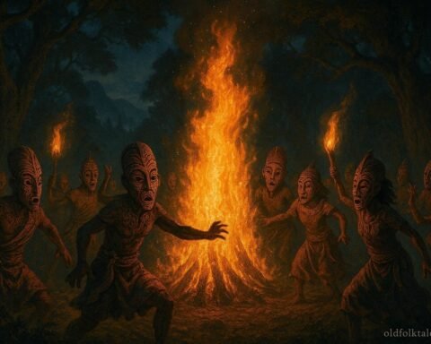 Zafimaniry villagers performing a sacred fire dance in Madagascar’s mountain forests