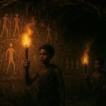 Young hunters discovering ancient ancestral paintings inside a sacred cave in Puntland Somalia