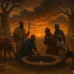 Fula travelers uncovering sacred underground wells during a drought in the Guinea-Bissau savannah