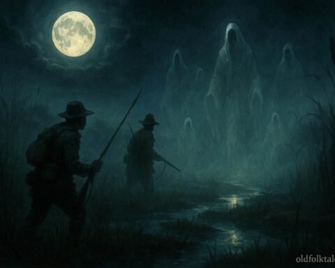 Hunters encountering mysterious spirits in the Bangweulu wetlands during a full moon