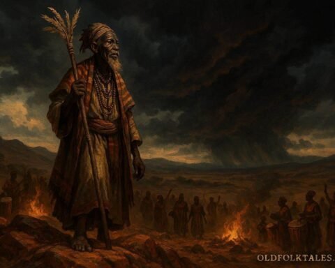 A spiritual healer performing a rain ceremony in Zambia’s Copper Hills during drought
