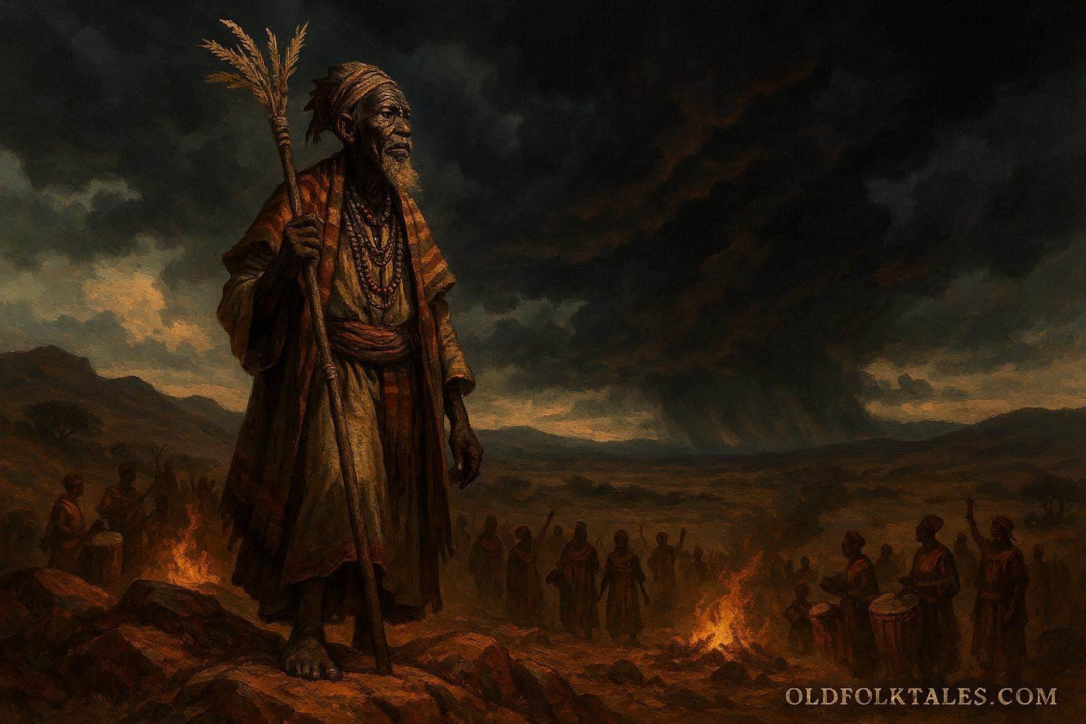 A spiritual healer performing a rain ceremony in Zambia’s Copper Hills during drought