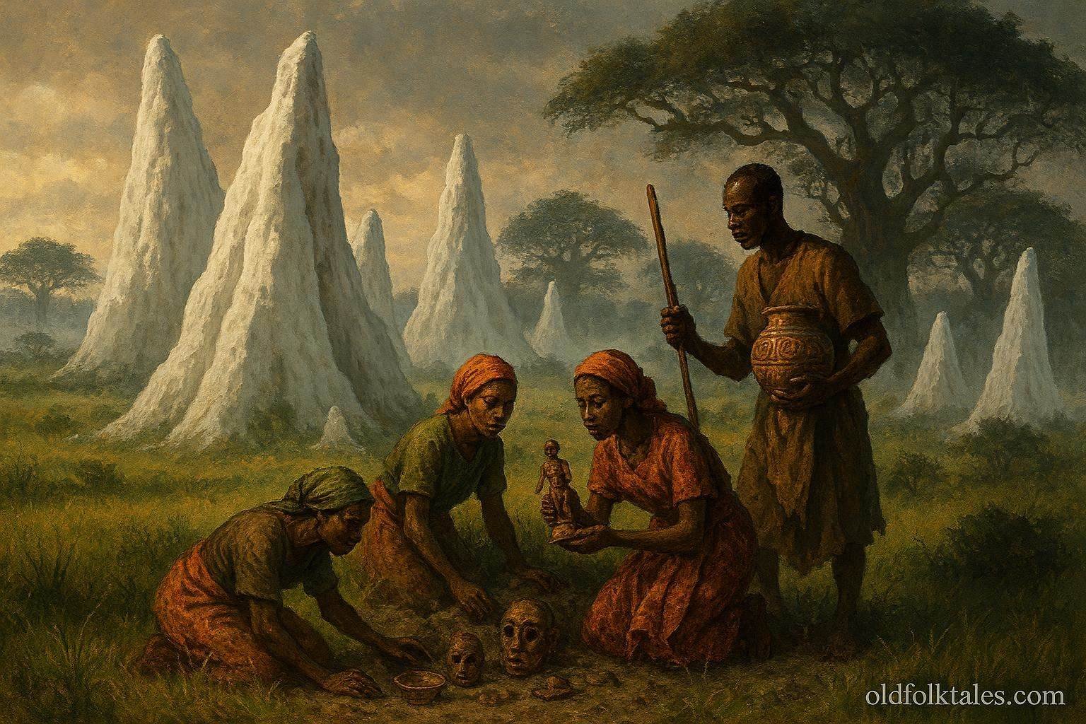Ancient white ant hills in Kasanka surrounded by villagers uncovering ancestral secrets