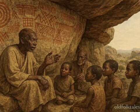 Ancient rock paintings at Nyero Rock in eastern Uganda as elders share stories about their mysterious creators.