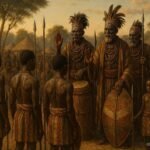 Imbangala elders conduct a traditional oath ceremony as young initiates pledge loyalty and discipline before their community.