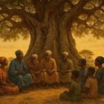 A giant baobab tree in Korhogo where Sénoufo elders share ancestral histories and wisdom with younger generations.