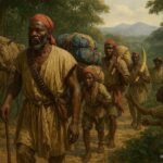 An Ovimbundu caravan leader guiding traders through the highlands of Bié during a long-distance trading expedition across Central Africa.