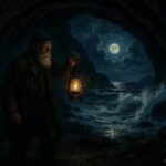 A mysterious sailor holding a lantern inside a hidden coastal cave in Mauritius before warning islanders of approaching danger.