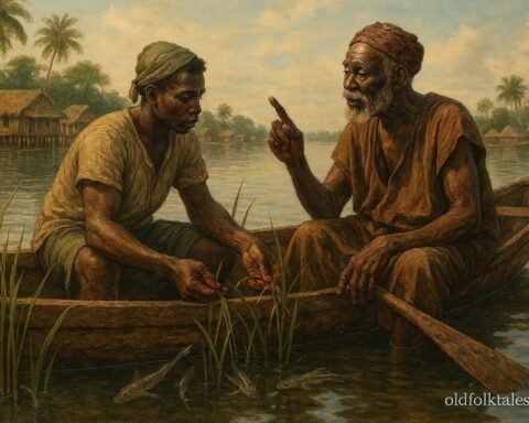 An Avikam fisherman learning the importance of protecting fish breeding grounds in the lagoons of Grand Lahou.