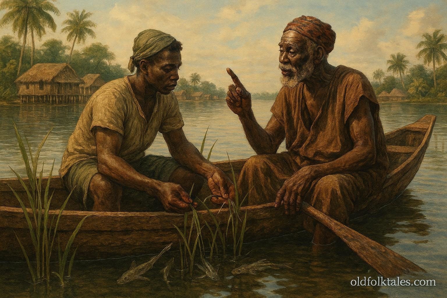 An Avikam fisherman learning the importance of protecting fish breeding grounds in the lagoons of Grand Lahou.