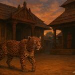 A mysterious leopard standing in the courtyard of the royal palace in the ancient Kingdom of Benin.