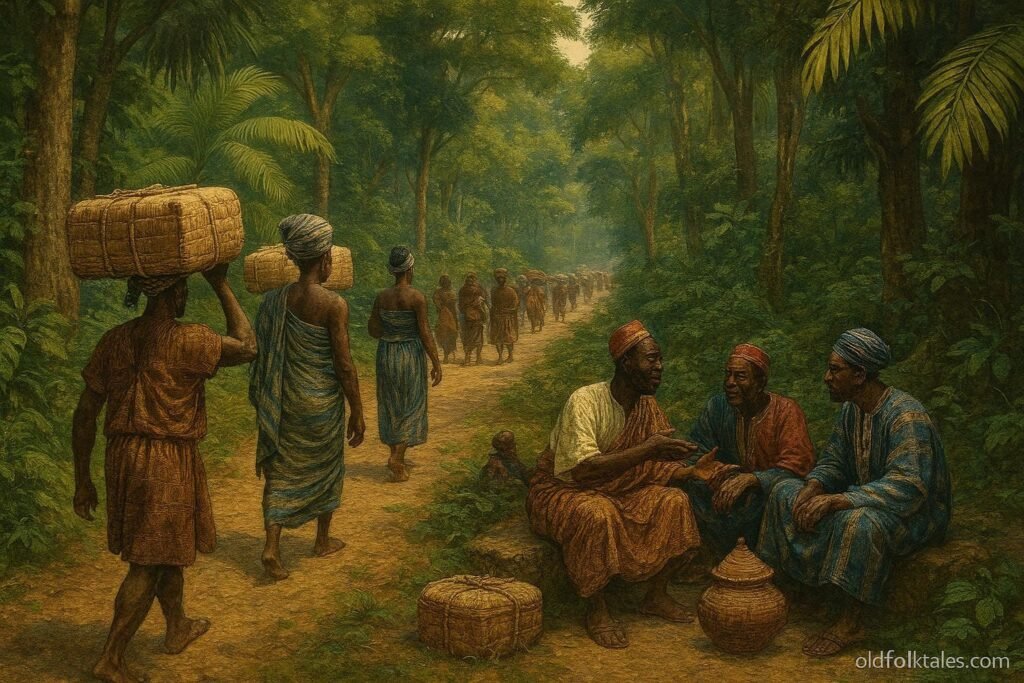 Agni and Baoulé traders traveling along an early trade route that connects communities across Côte d’Ivoire.