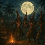 Mysterious dancers performing under the full moon during a traditional Efik festival in Calabar, Nigeria.