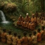 Banyoro elders performing a traditional ritual at the Sacred Springs of Mparo as families gather beside the clear waters in a place of ancestry, heritage, and spiritual significance.