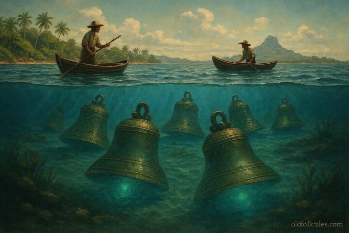 Seven mysterious bells hidden beneath the sea near Grand Baie that ring before major changes affect coastal communities.